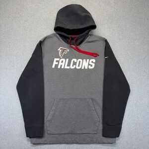 NFL Atlanta Falcons Hoodie Men’s S Gray Black Spell Out Logo Pullover